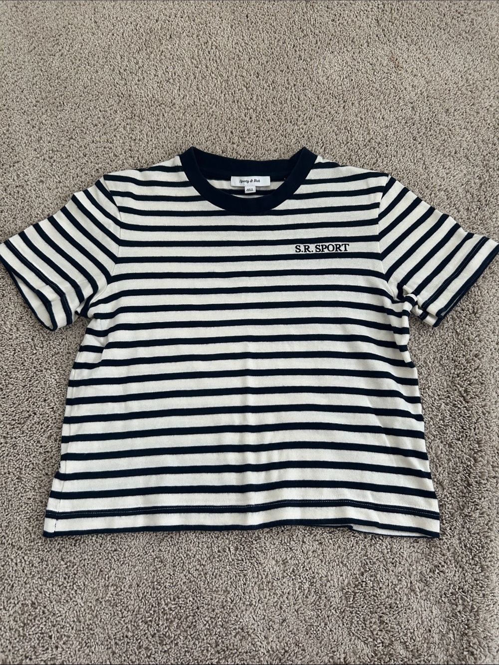 Sporty & Rich Navy and White Striped Short Sleeve Tee